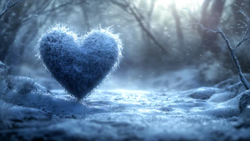 Frozen Heart in Winter Forest.