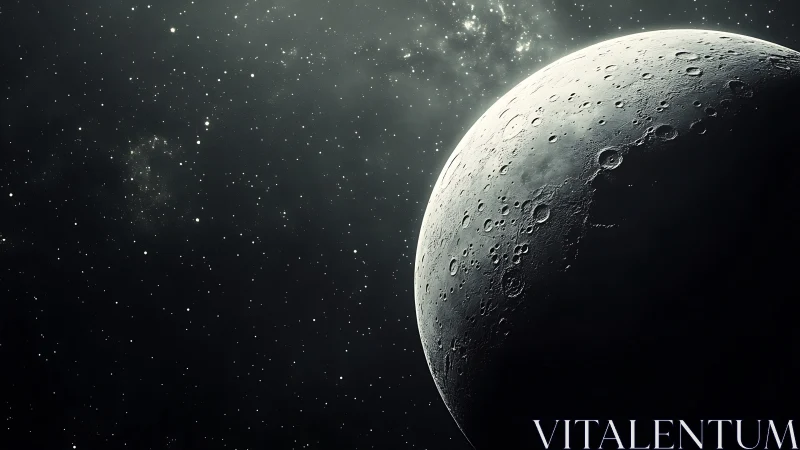 Quiet moonlit crescent drifting through a starry night sky.