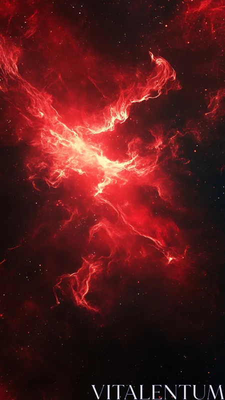 Fiery red nebula drifts through deep, star-speckled space