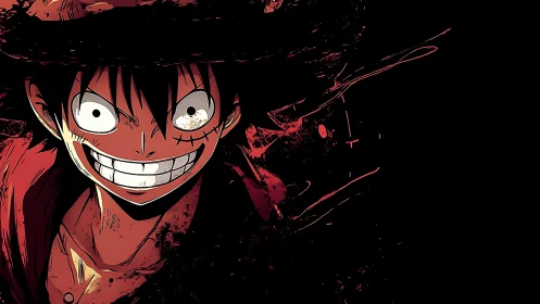 Straw hat pirate portrait drenched in red shadows.