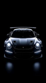 Front-illuminated Porsche GT race car rendered in high gloss