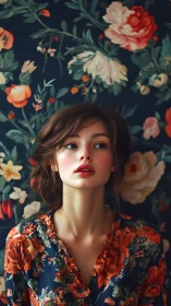 Floral pattern camouflaged portrait with chromatic depth mapping.