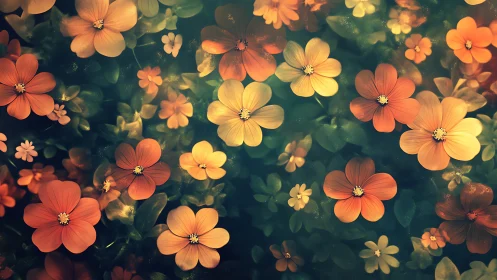 Garden's Warm Whisper: Where Coral Blooms Dance Across Emerald Dreams