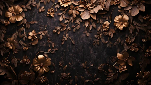 Gilded Floral Relief Against Dark Textured Surface