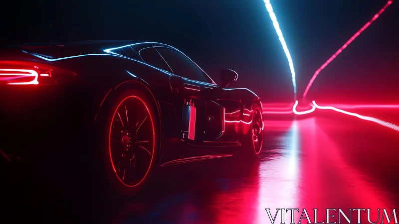 Electric supercar cuts through neon tunnel with vivid glow