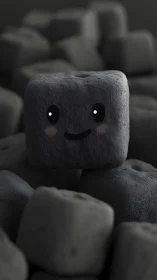Volumetric-lit soft charcoal cube character with microtexture detail