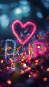 Neon Light Typography: LOVE Heart Shape Glowing Display