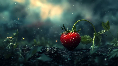 Midnight strawberry glow under a tiny forest sky.
