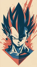 Bold anime warrior portrait in split graphic style.