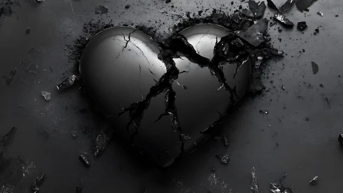 Fractured heart sphere with radiating structural breakdown.