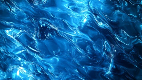 Liquid blue glass waves ripple through luminous depths.