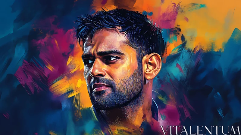 Vivid male portrait against bold abstract color field.