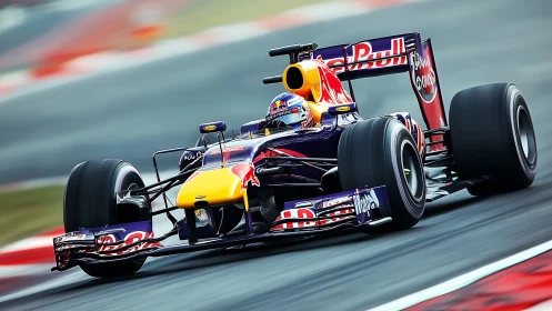 Formula car moves on track with motion-blurred background