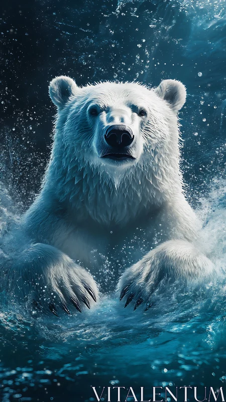 Majestic polar bear rises from icy blue Arctic waters