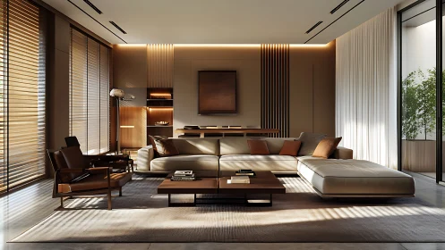 Sunlit caramel lounge where minimalist comfort exhales softly.