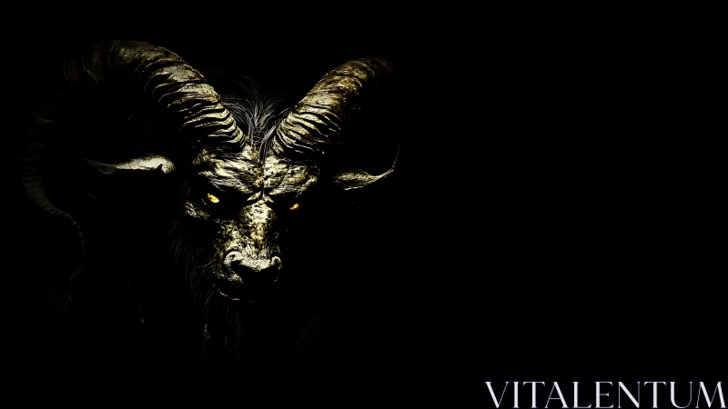 High-contrast ram demon portrait rendered in extreme low-key lighting