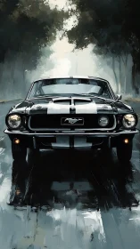 Midnight Mustang prowls a misty forest road in style.