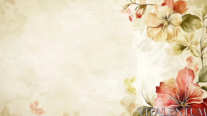 Vintage Blooms Dance: Watercolor Florals Enchant Cream Canvas