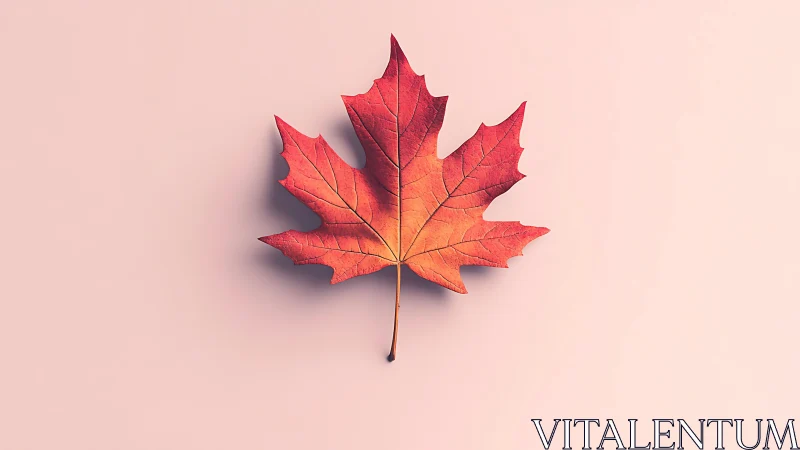 Single red maple leaf on pastel surface, soft directional light