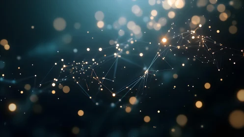 Abstract network of glowing nodes and lines on dark background.