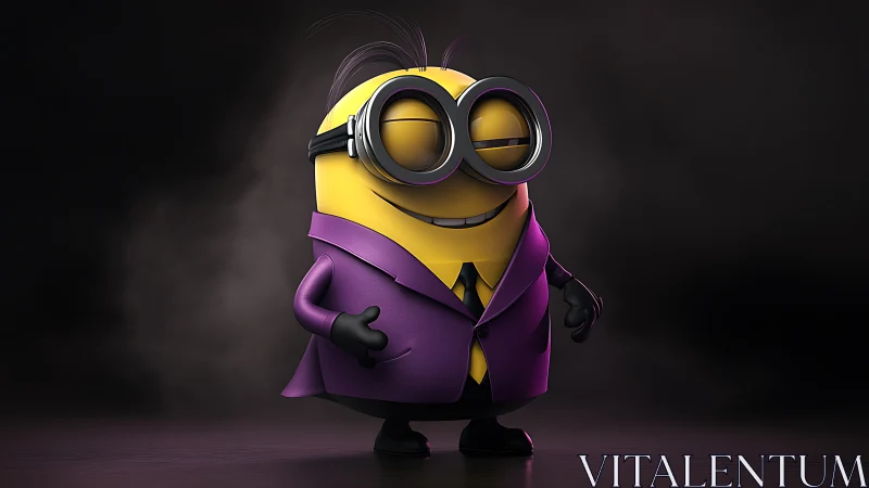 Stylish yellow cartoon agent smiles in smoky studio light