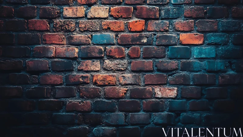 Rustic Red Brick Wall with Dramatic Lighting in Urban Style.