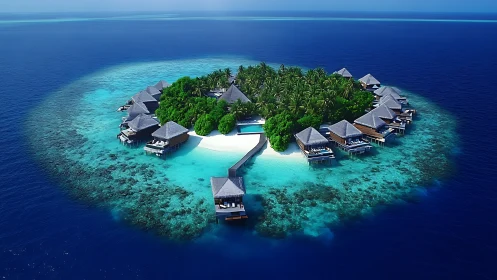 Luxury Overwater Island Resort Aerial View.