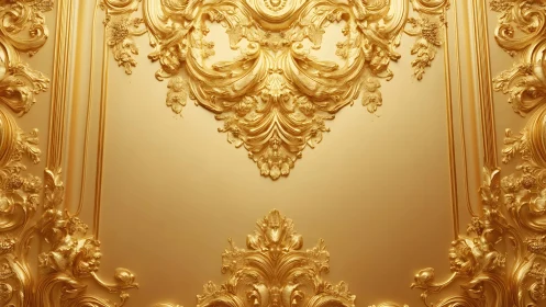 Luxurious Baroque Gold Ornate Wall Panel with Intricate Detailing.