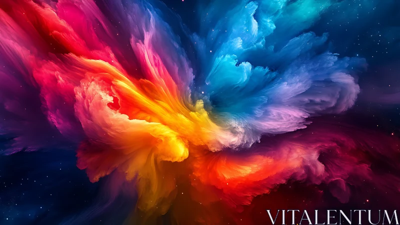 Exploding cosmic nebula radiates vibrant rainbow colors