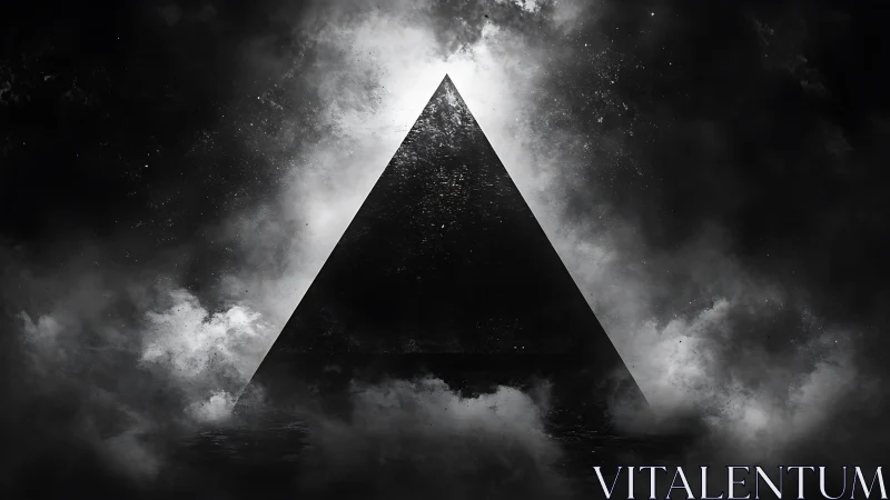 Dark triangular monolith in backlit atmospheric fog.