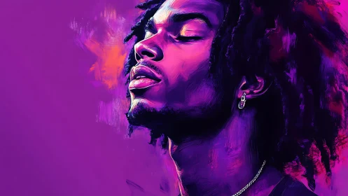 Vibrant purple portrait catching a quiet, soulful breath.