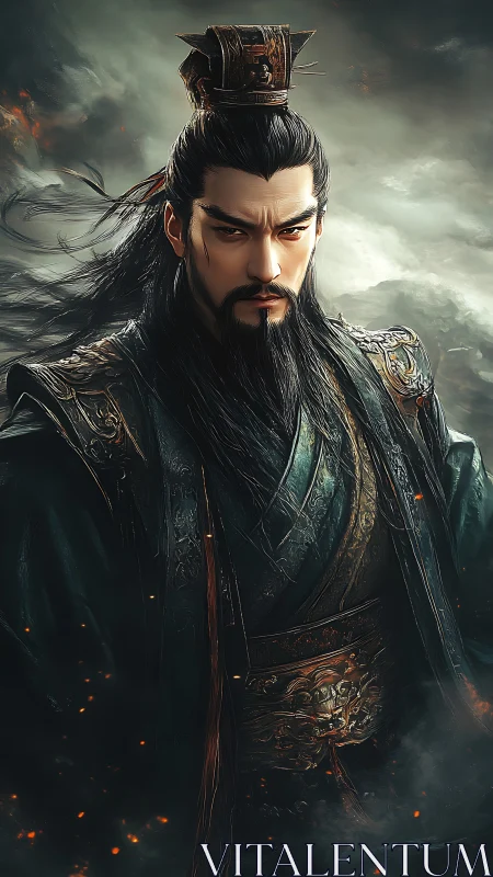 Storm-born warlord holds his ground in ember-tinted mist