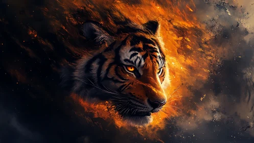 Embers Around The Tiger’s Gaze In Roaring Twilight.