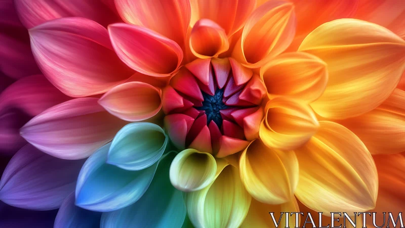 Radiant rainbow dahlia blooms in luminous close-up detail.