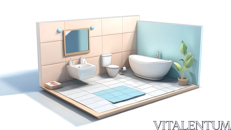 Bathroom 3D Render with Modern Fixtures and Minimalist Design