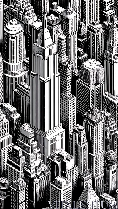 Monochrome metropolis rises in razor-edged urban labyrinth.