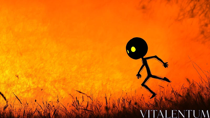 Curious shadow child wandering through glowing orange dusk.