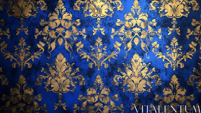 Ornate gold damask ornaments on distressed cobalt ground.