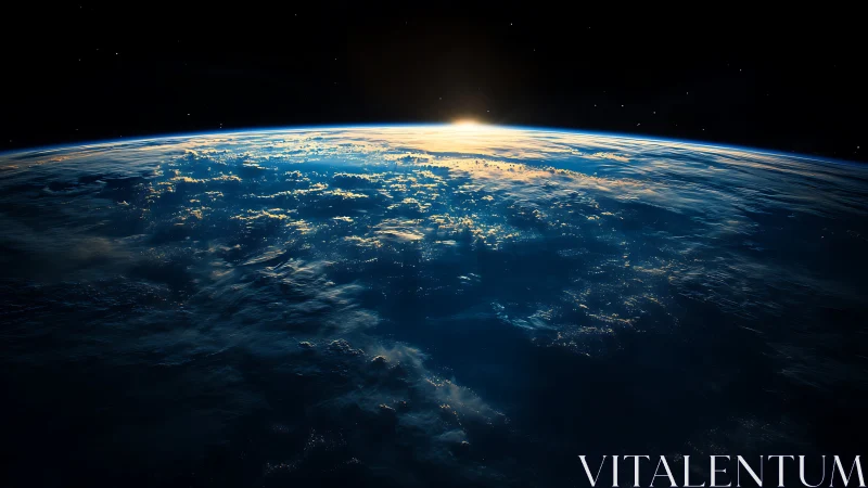 Sunrise over Earth horizon from outer space. Period.