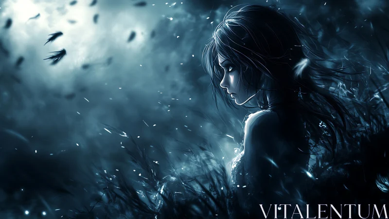 Backlit anime profile isolates a lone figure in stormlight