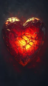 Luminescent Heart Form with Crystalline Faceted Geometry.