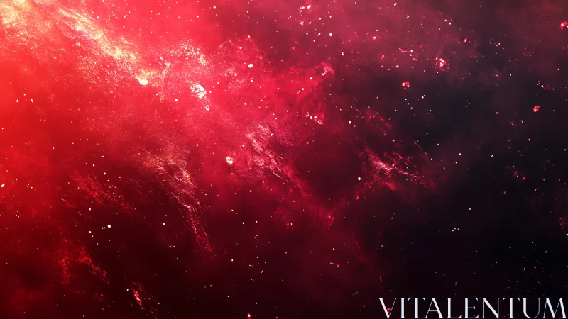 Red nebula cloud stretches across dark outer space field
