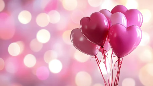 Glossy Heart-Shaped Balloons with Depth-Focused Bokeh Backdrop