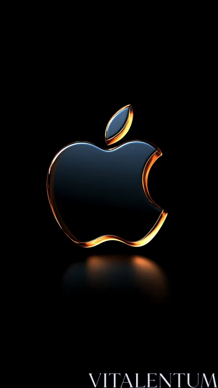 Gleaming metallic apple icon glows softly against deep black