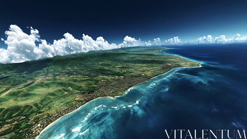 Emerald Isle Crowned in White: Tropical Paradise Curves Against Ocean's Deep Blue.