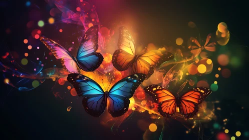 Multiple digital butterflies occupy a luminous abstract field