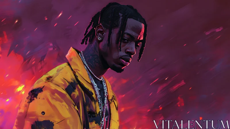 Digital portrait in neon chiaroscuro with dynamic brushwork focus.