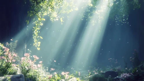 Enchanted forest glade bathed in ethereal morning light.