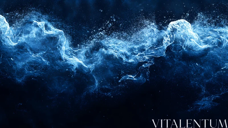 Dynamic Abstract Blue Water Splash on Dark Background.