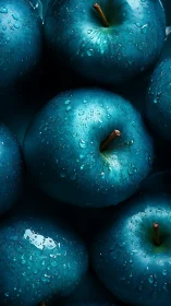 Cool blue apples glisten softly with fresh morning droplets